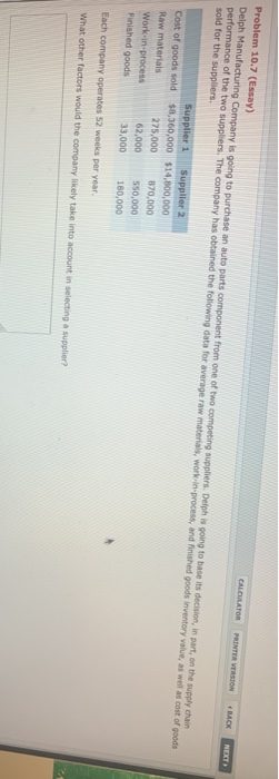 Problem 10.7 (Essay) Delph Manufacturing Company