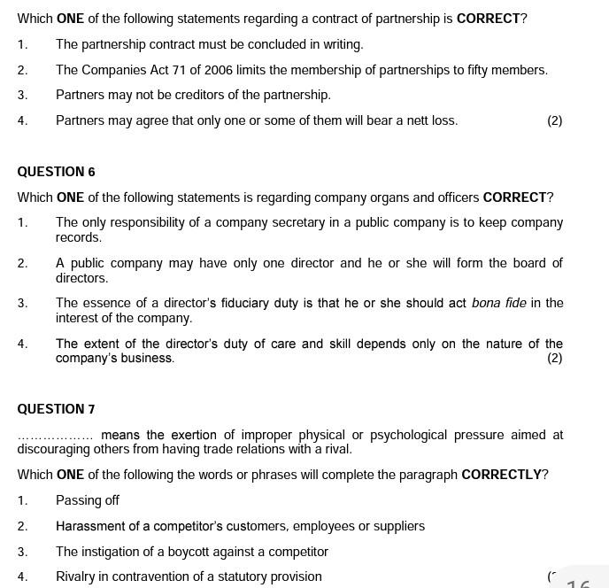 Which ONE of the following statements regarding a