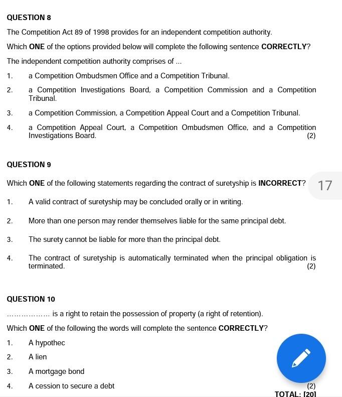 Which ONE of the following statements regarding a