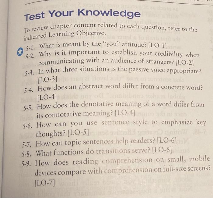 Test Your Knowledge indicated Learning Objective.