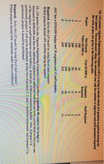 Solve question 11 ( data in question 10). No