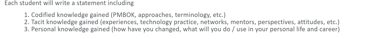 Each student will write a statement including 1.