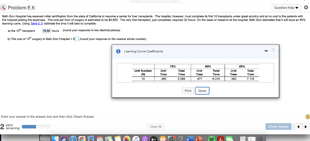 Problem E.6 Question Help Beth Zion Hospital has