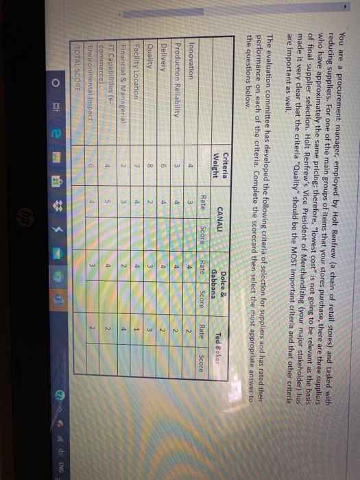 You are a procurement manager, employed by Holt