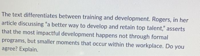 The text differentiates between training and