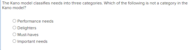 The Kano model classifies needs into three