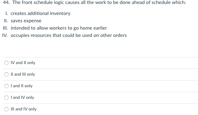 44. The front schedule logic causes all the work