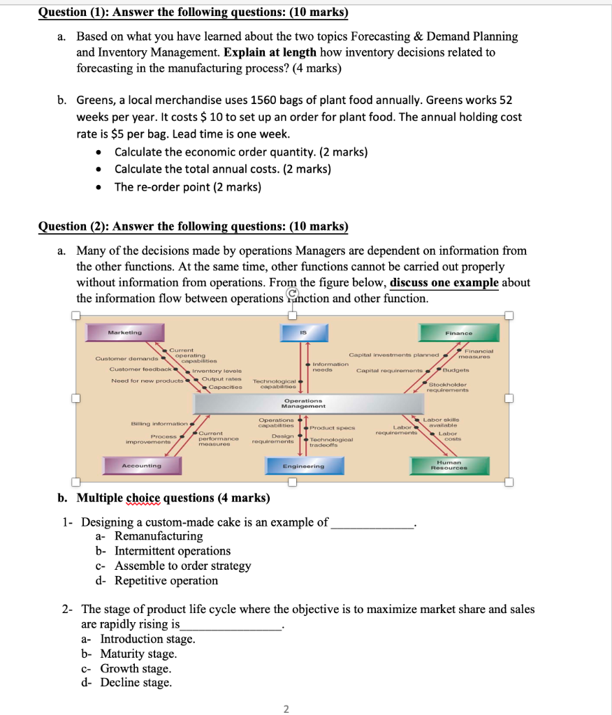 Question (1): Answer the following questions: (10