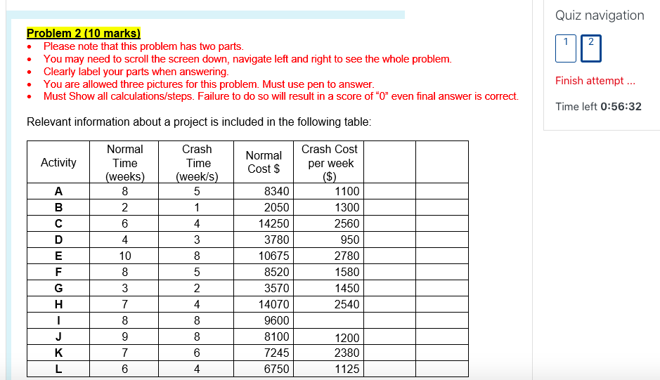 Quiz navigation 1 2 Problem 2 (10 marks) Please