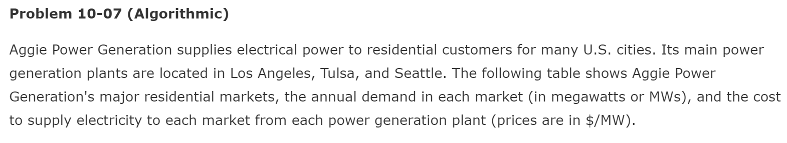 Problem 10-07 (Algorithmic) Aggie Power