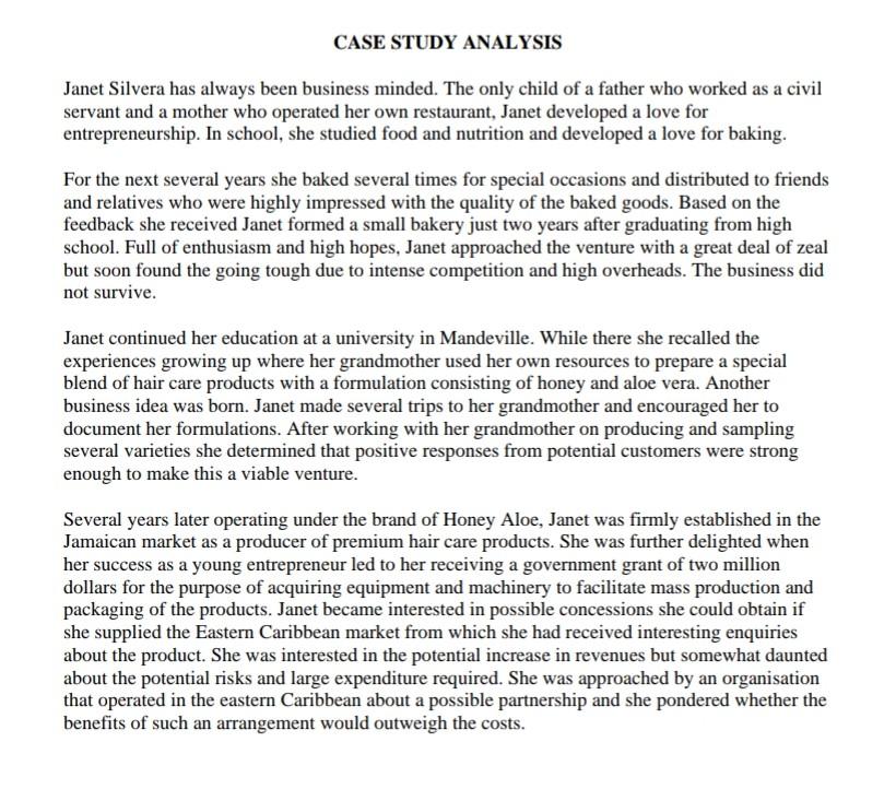 CASE STUDY ANALYSIS Janet Silvera has always been