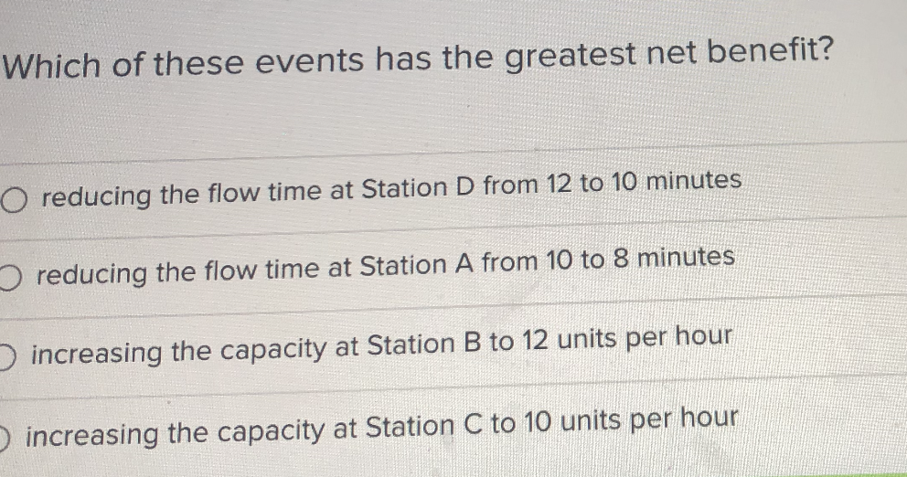 A line process contains four work stations, A, B,