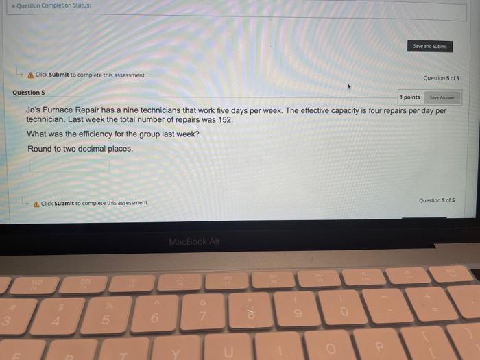 Question Completion Status Save and Submit Click