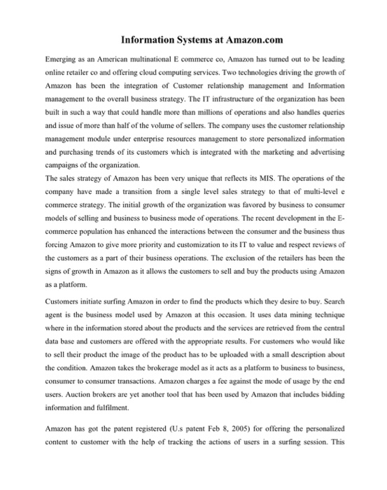 Information Systems at Amazon.com Emerging as an