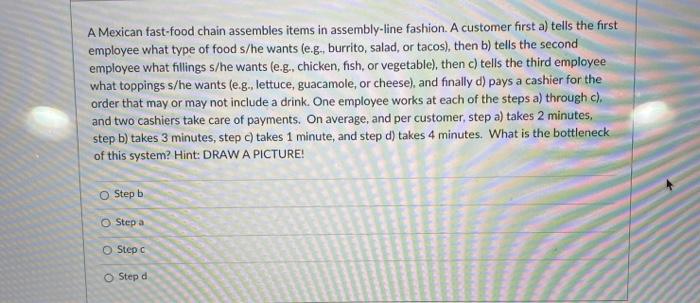 A Mexican fast-food chain assembles items in