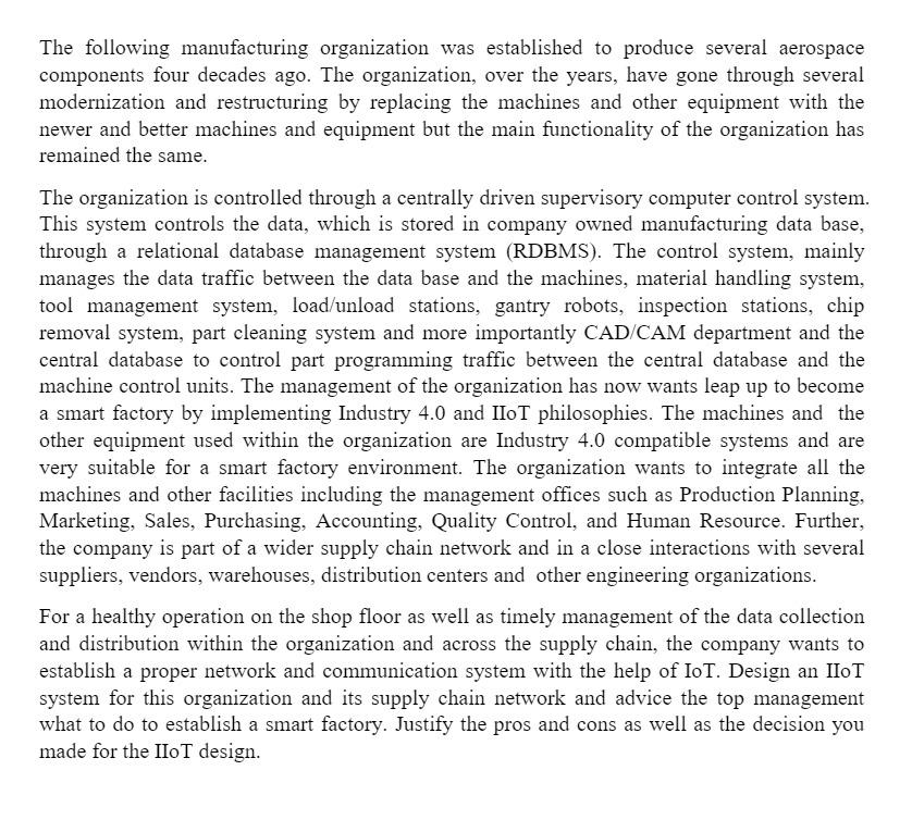 The following manufacturing organization was