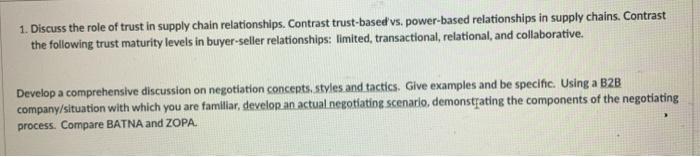 1. Discuss the role of trust in supply chain