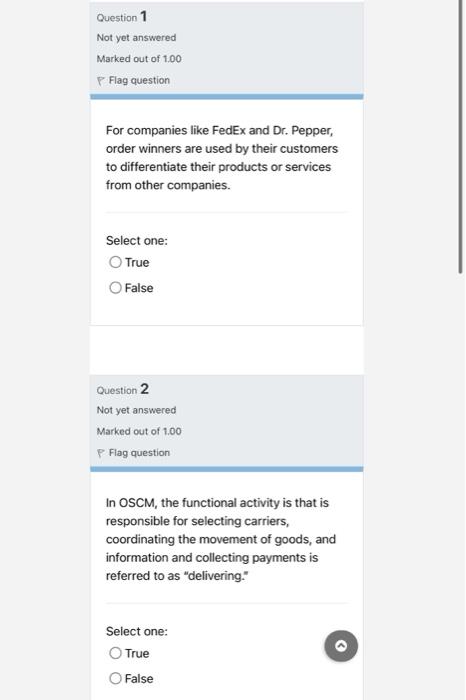 Question 1 Not yet answered Marked out of 1.00