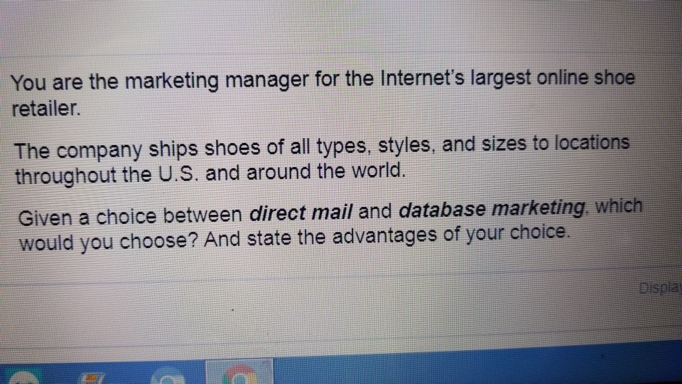 You are the marketing manager for the Internet's