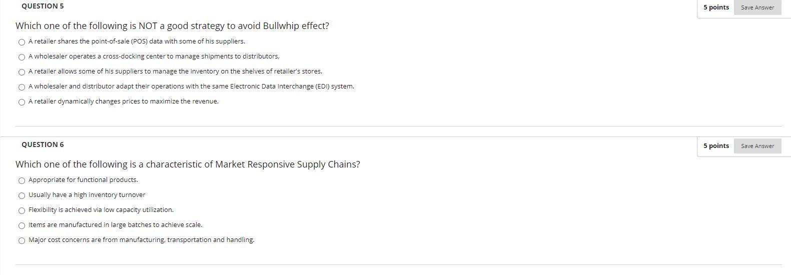 QUESTION 5 5 points Save Answer Which one of the