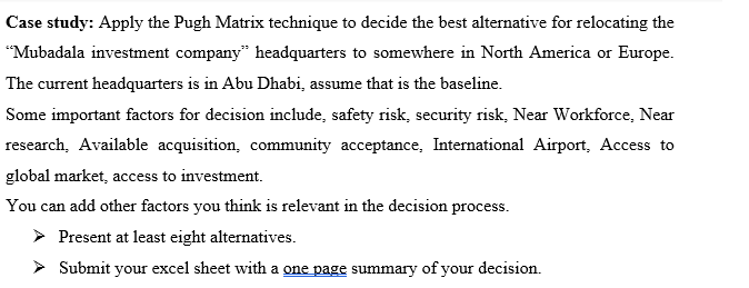 Case study: Apply the Pugh Matrix technique to