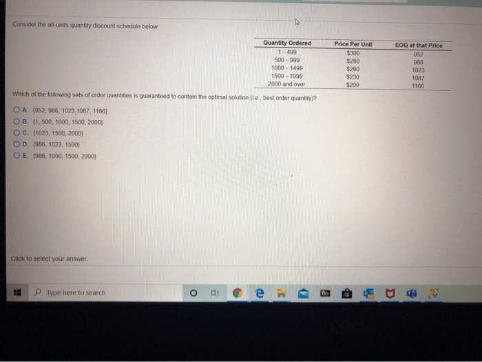 Consider the all-units quantity discount schedule