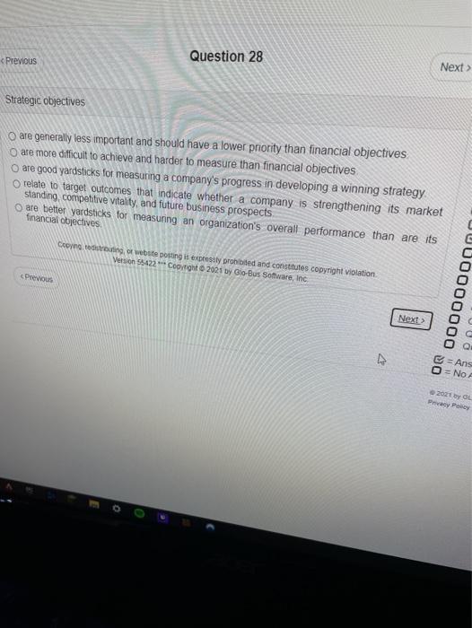 Question 28 < Previous Next > Strategic