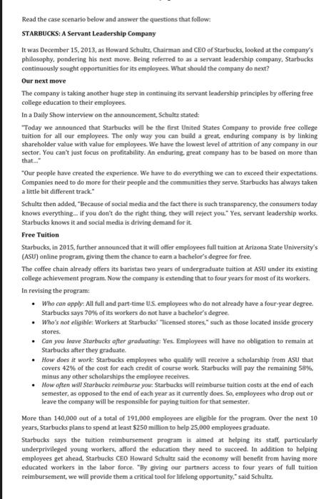 Read the case scenario below and answer the