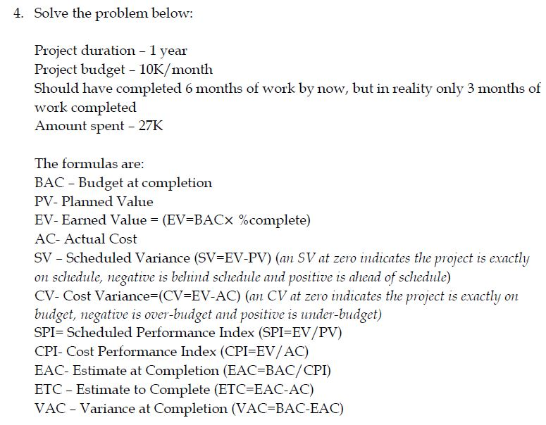 4. Solve the problem below: Project duration - 1