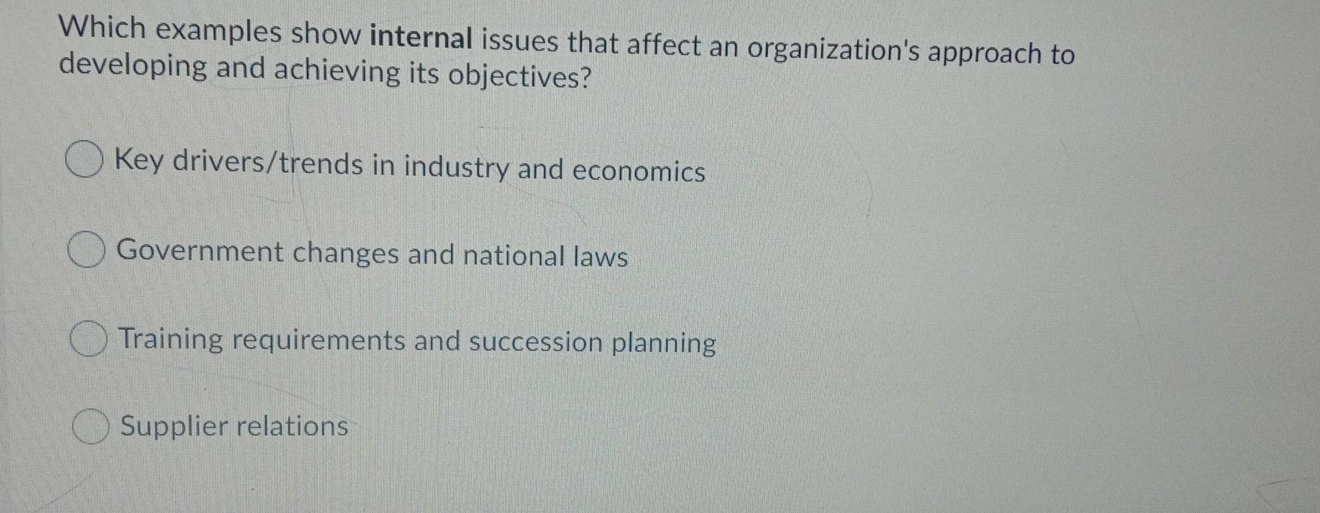 Which examples show internal issues that affect