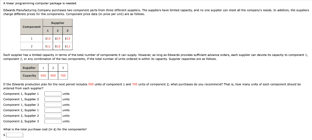 A linear programming computer package is needed.