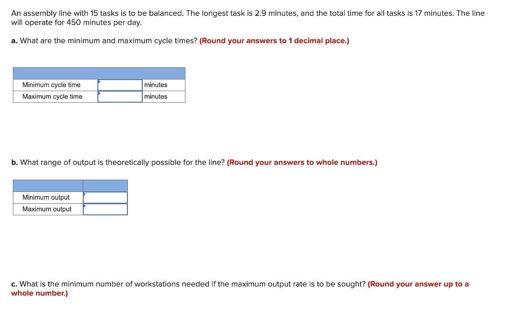 An assembly line with 15 tasks is to be balanced.