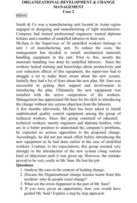 ORGANIZATIONAL DEVELOPMENT & CHANGE MANAGEMENT