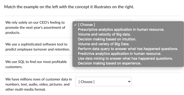 Match the example on the left with the concept it