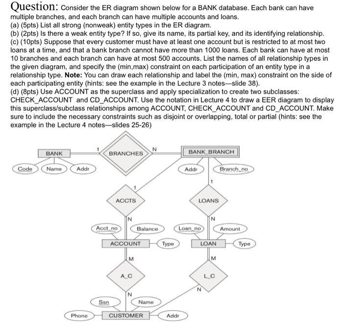 Just need C & D Question: Consider the ER diagram