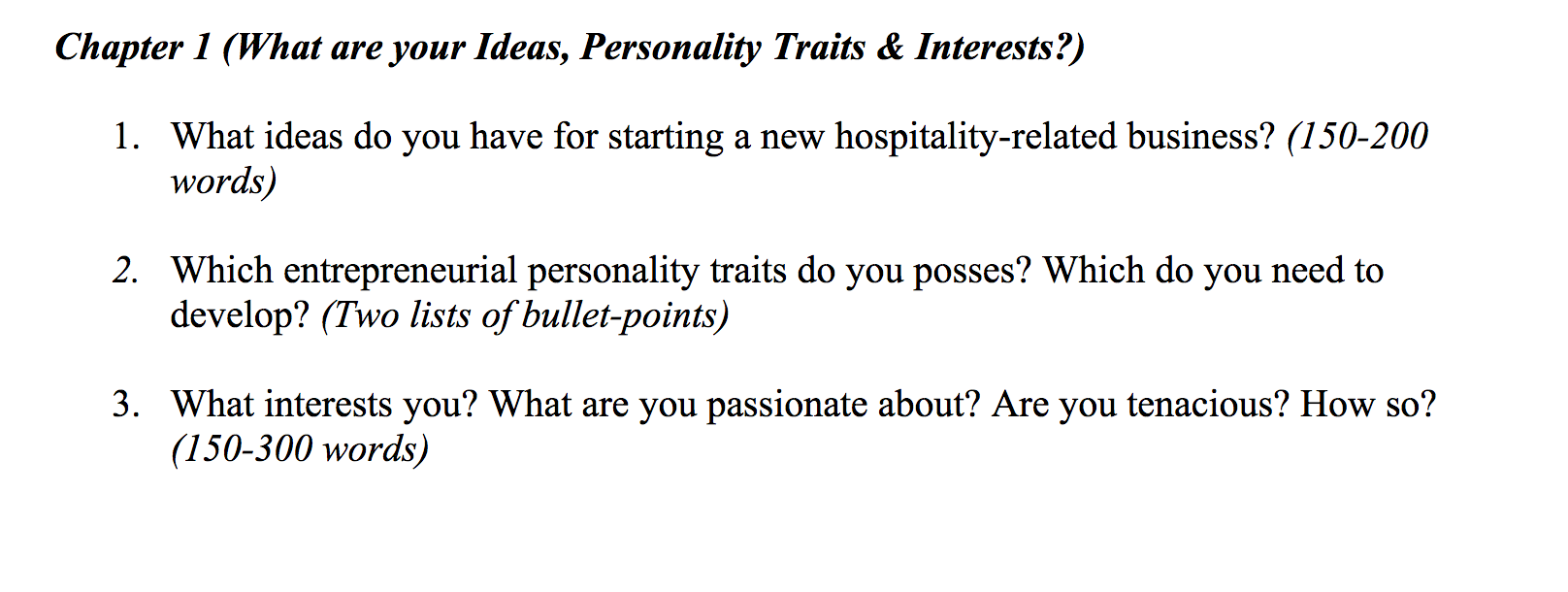 Question 3 Chapter 1 (What are your Ideas,