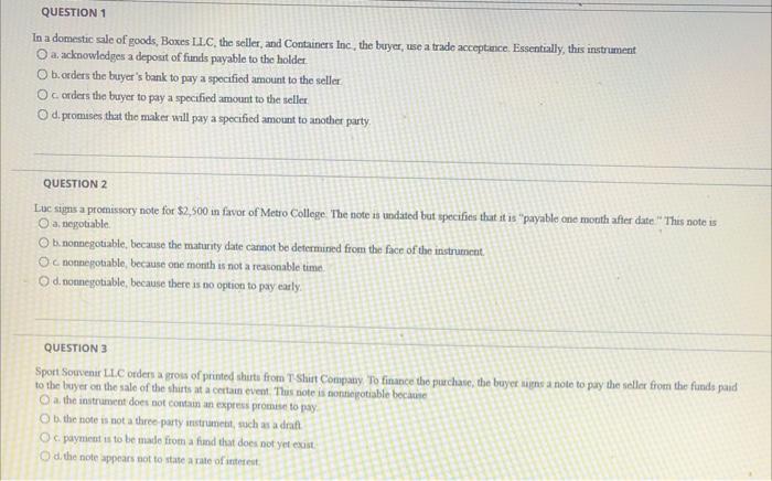 QUESTION 1 In a domestic sale of goods, Boxes LLC