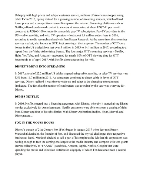 WALT DISNEY COMPANY In August 2017, Robert A.