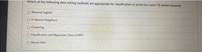 Which of the following data mining methods are