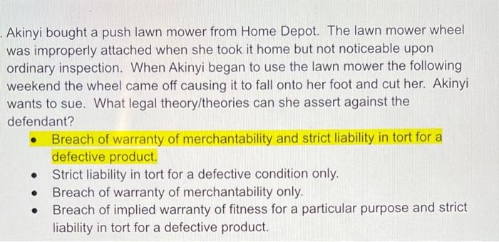 Akinyi bought a push lawn mower from Home Depot.