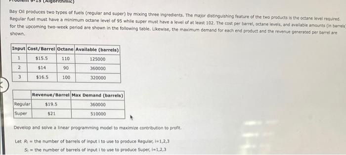 orithm Bay oil produces two types of fuels