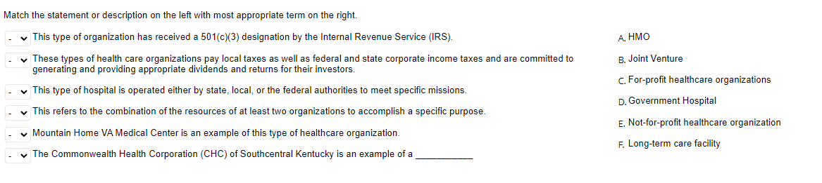 Match the statement or description on the left