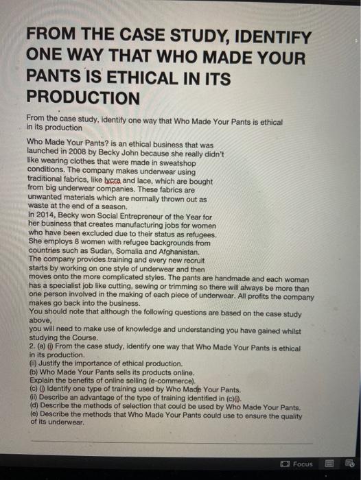 marketing FROM THE CASE STUDY, IDENTIFY ONE WAY