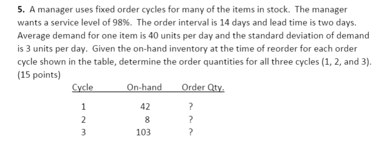 5. A manager uses fixed order cycles for many of