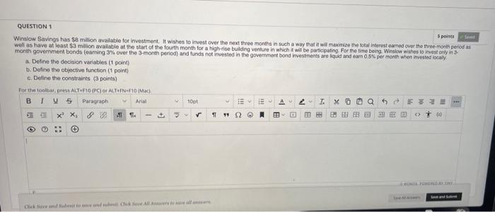 QUESTION 1 s points Winslow Savings has $8