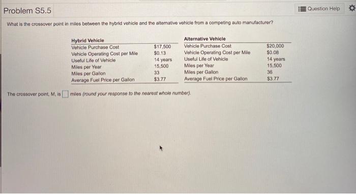 Question Help Problem S5.5 What is the crossover