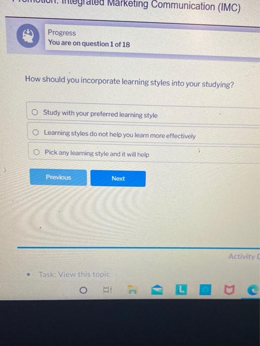 megrated Marketing Communication (IMC) Progress