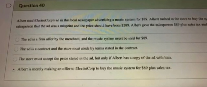Question 40 Albert read ElectroCorp's and in the