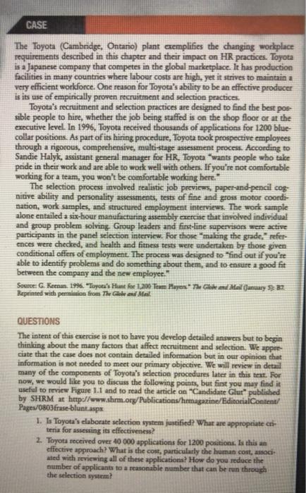 CASE The Toyota (Cambridge, Ontario) plant