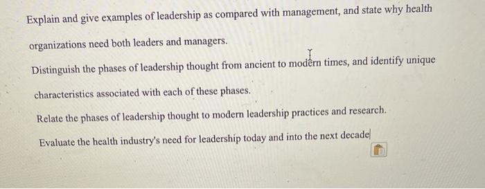Explain and give examples of leadership as